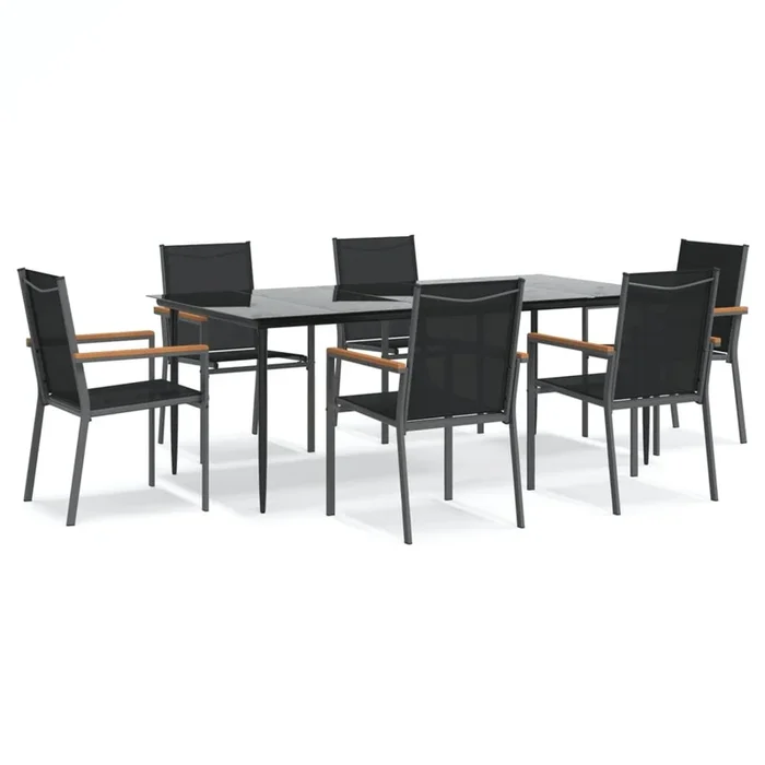 Juego de comedor para jardin 7 piezas acero y textilene negro