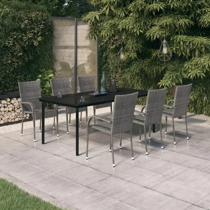 Juego de comedor para jardín 7 piezas gris y negro VidaXL