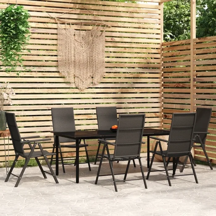 Juego de comedor para jardín 7 piezas negro VidaXL