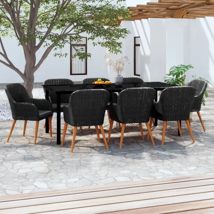 Juego de comedor para jardín 9 piezas con cojines negro VidaXL