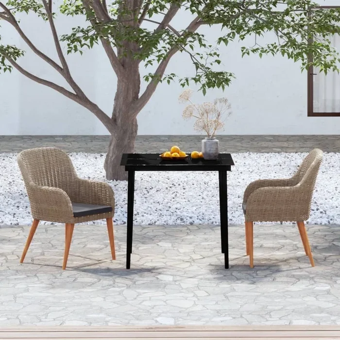 Juego de comedor para jardín de 3 piezas y cojines marrón VidaXL