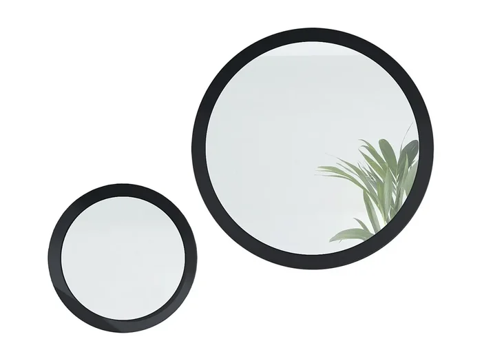 Juego de espejos Globo 50 y 80 cm, 2 espejos de pared redondos decorativos para pasillo y salón con marco de MDF en negro mate
