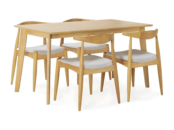 Juego de mesa 140×80 cm y 4 sillas de comedor Corzo color Roble