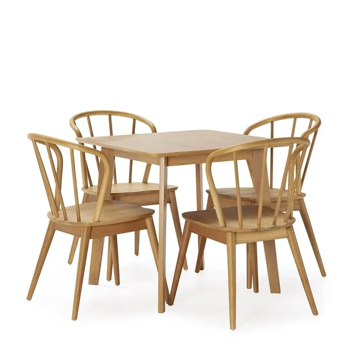 Juego de mesa 80×80 cm y 4 sillas de comedor Brisa color Roble