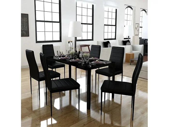 Juego de mesa de comedor negra de siete piezas