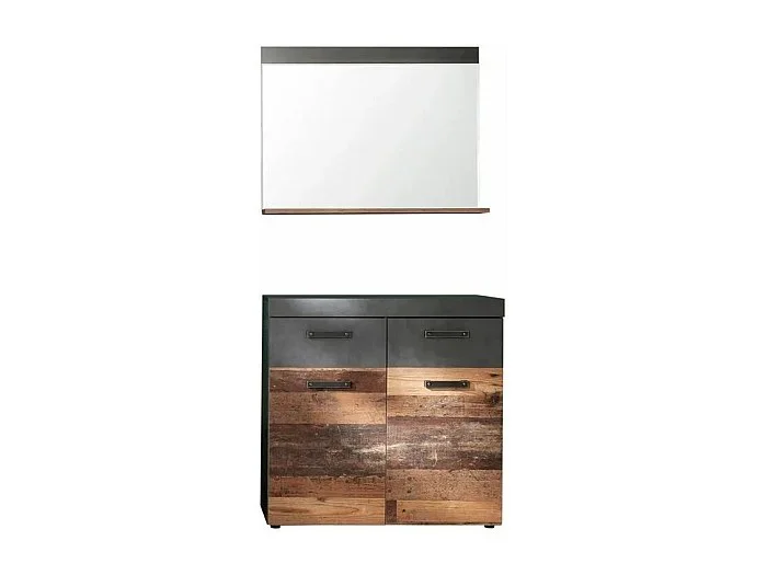Juego de muebles de entrada de 2 piezas en roble oscuro y gris con espejo Orcel