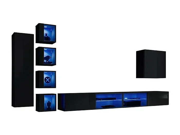 Juego de muebles de salón SWITCH XXVI diseño, color negro brillante.