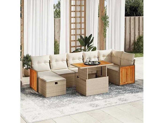 Juego de sofás jardín con cojines 5 piezas ratán sintético beige