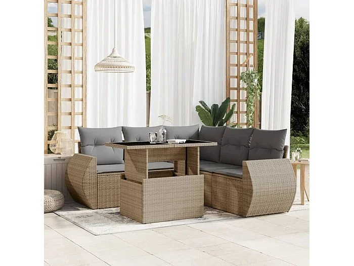 Juego de sofás jardín con cojines 6 piezas ratán sintético beige