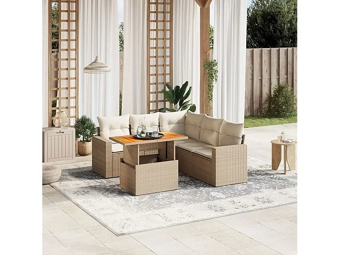 Juego de sofás jardín con cojines 6 piezas ratán sintético beige