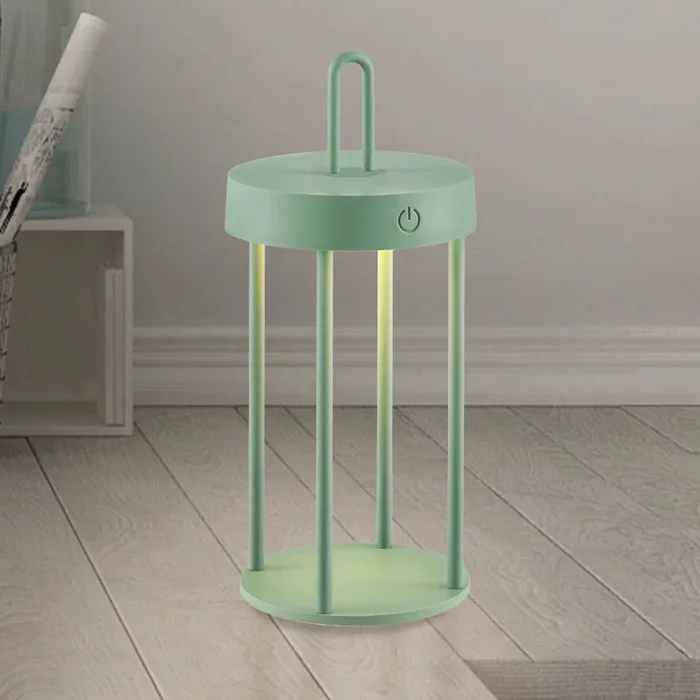 JUST LIGHT. Lámpara de mesa LED recargable Anselm, verde, 28 cm, hierro