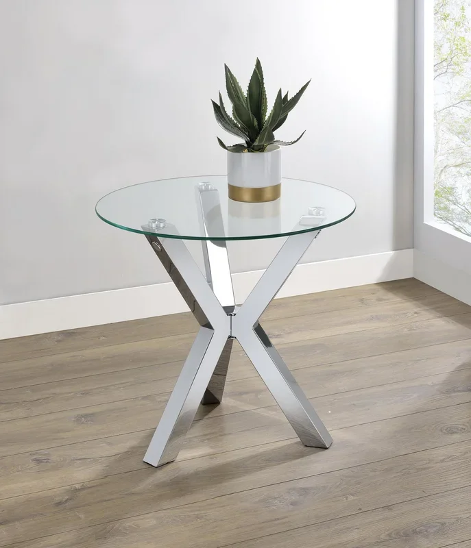 Kenzie Chrome Round Tempered Glass Top End Table