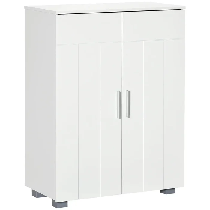 kleankin Armario de Baño con 2 Puertas y 2 Estantes Ajustables de 7 Niveles Mueble Auxiliar de Almacenaje para Salón Cocina Antivuelco 60x30x80 cm Blanco