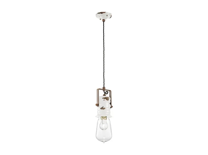 Lampadario Industrial Urban Ferro Ceramica Vintage Bianco 1 Luce E27 37Cm