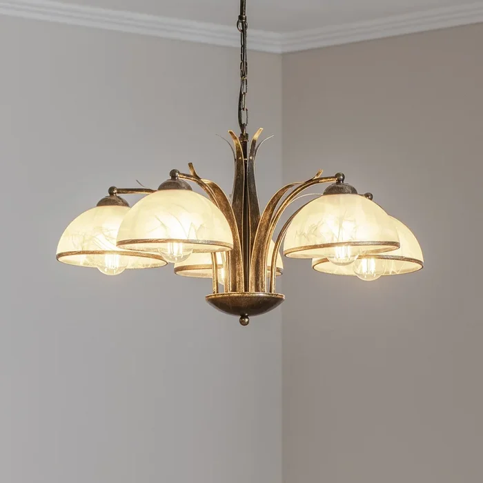 Lámpara de araña Korfu, 5 luces, Ø 68 cm, color dorado antiguo