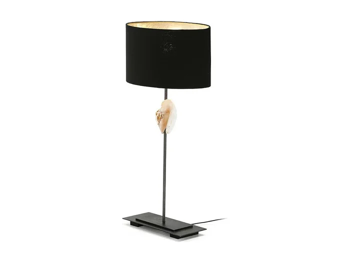Lámpara de mesa Kontir de tela negra y base de metal gris