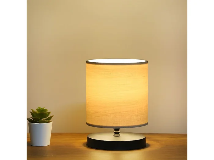 Lámpara de mesa Sibera con base plástico y pantalla de PVC 1xE14 – Beige