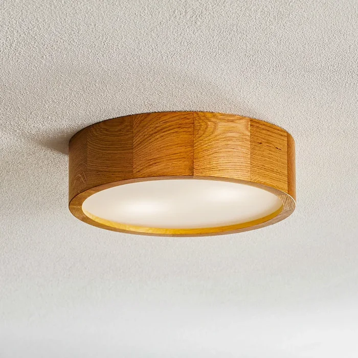 Lámpara de techo Cleo DR275, IP20, sensor, Ø 28 cm, madera de roble