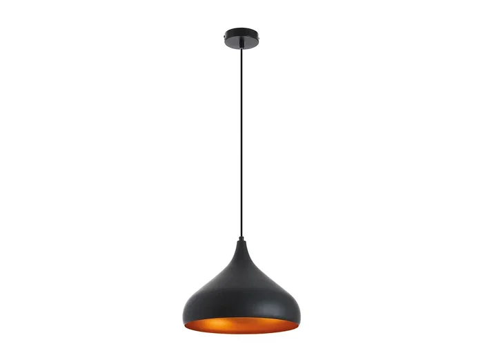 Lámpara de techo KAM interior moderno – Alt. 100 cm – pantalla ø30 cm cobre – E27 – 60W – acero y negro