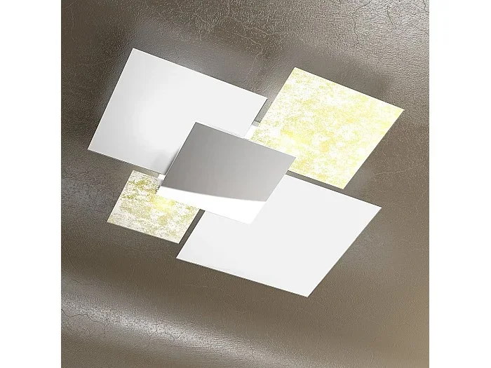 Lámpara de techo moderna 1088/90-FO de cristal blanco y pan de oro, 4 bombillas E27
