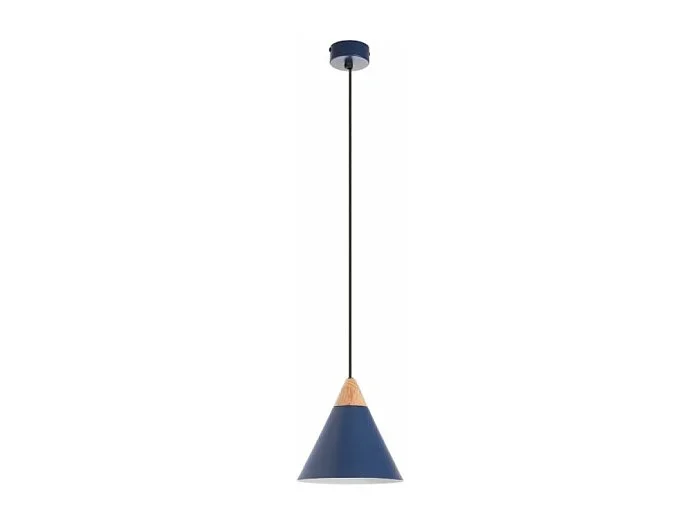 Lámpara de techo ODA estilo moderno – Alt. 150 cm x D. 20 cm – E27 60W – acero y madera de fresno- azul – IP 20
