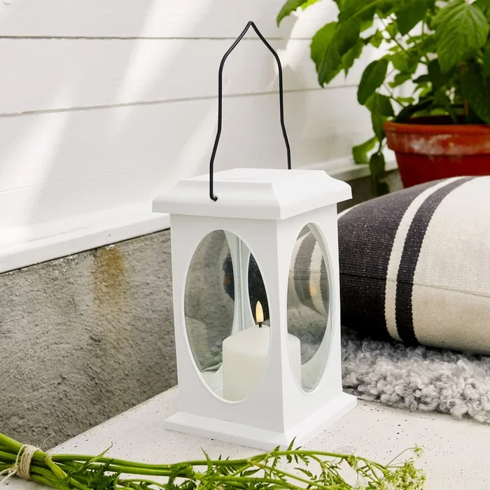 Lámpara decorativa Flamme en forma de farol blanco