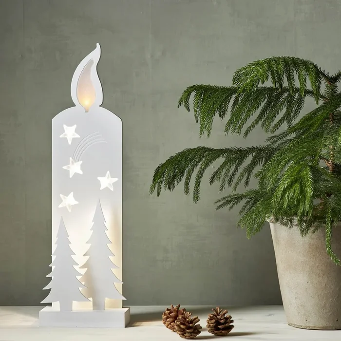 Lámpara decorativa LED Grandy, vela y abeto, 50 cm