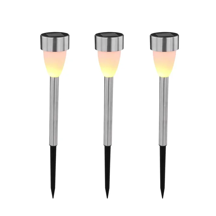 Lámpara LED solar con pica 33576-3, acero inoxidable, juego de 3