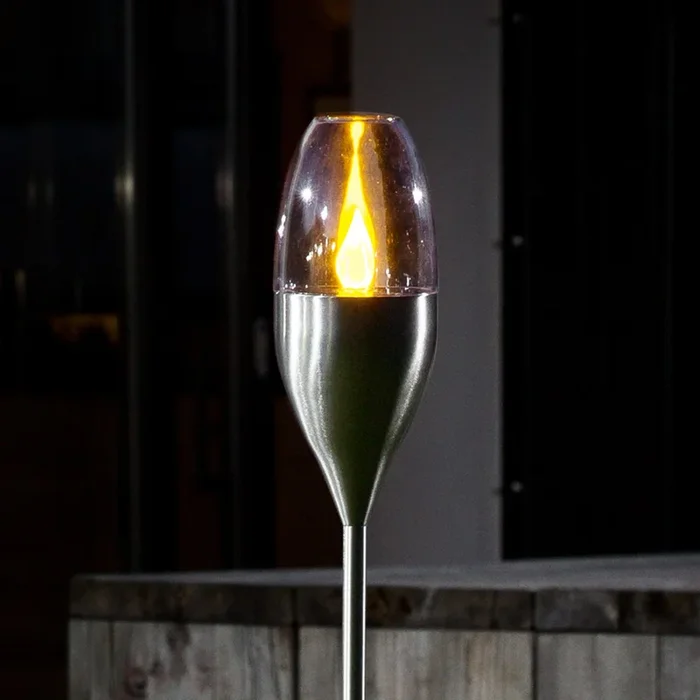Lámpara LED solar Lindby Jari, altura 122 cm, acero inoxidable, transparente