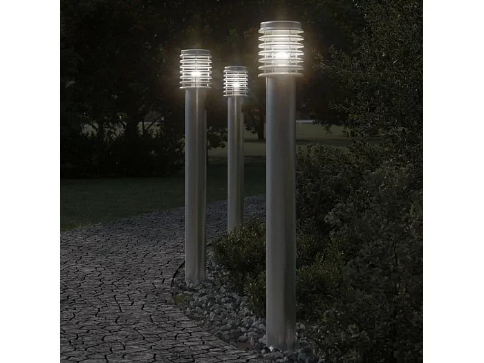 Lámparas de suelo de exterior 3 uds acero inoxidable 110 cm ES802690