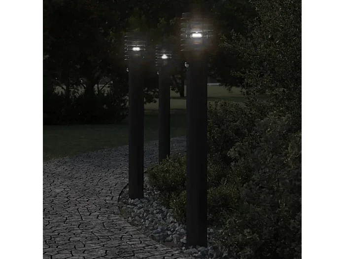 Lámparas de suelo exterior con sensor 3 uds acero negro 110 cm ES145888