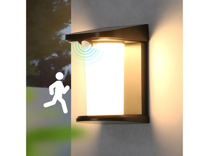Lámparas solares NETTLIFE para exteriores con sensor de movimiento – Lámpara solar de pared para exteriores 2 modos, impermeable 3000 K, blanco cálido