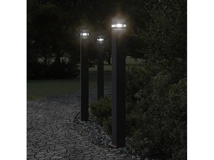Lámparas suelo exterior con enchufe 3 uds aluminio negro 110 cm ES112782