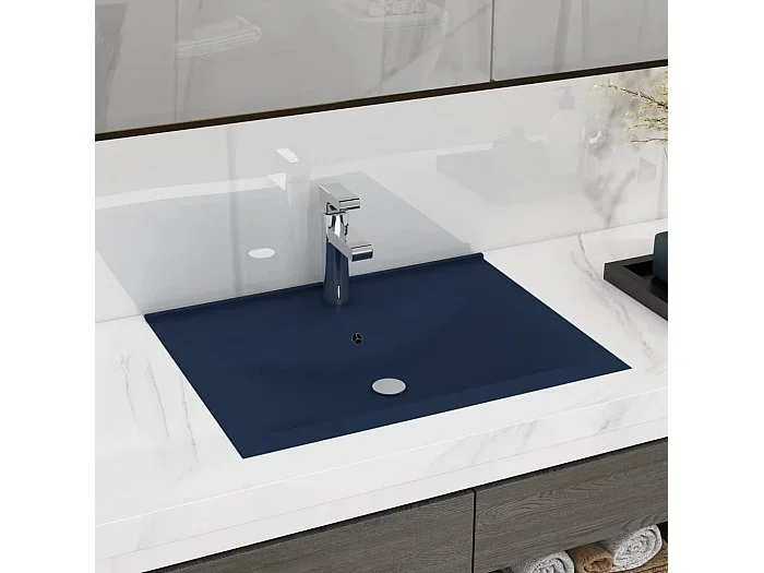 Lavabo con orificio para grifería Azul oscuro mate 60×46 cm Cerámica