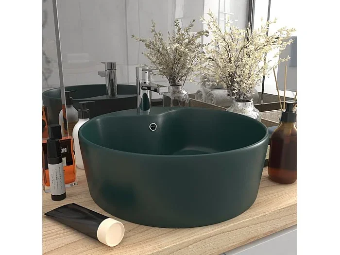 Lavabo de lujo con rebosadero Verde oscuro mate 36x13cm Cerámica
