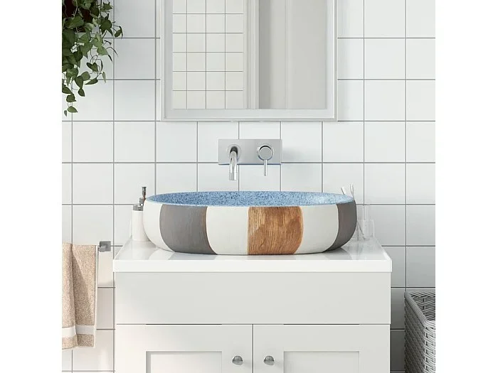 Lavabo sobre encimera ovalado multicolor 59x40x14 cm de cerámica