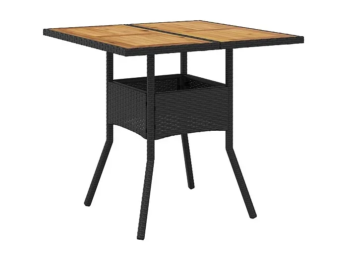 Leila Hope Mesa de jardín superficie de madera ratán PE negro 80x80x75 cm