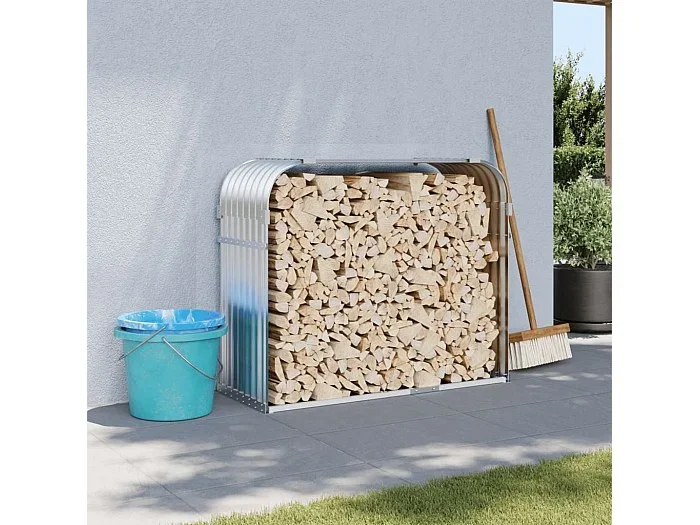 Leñero de acero galvanizado plateado 120x45x100 cm ES212219