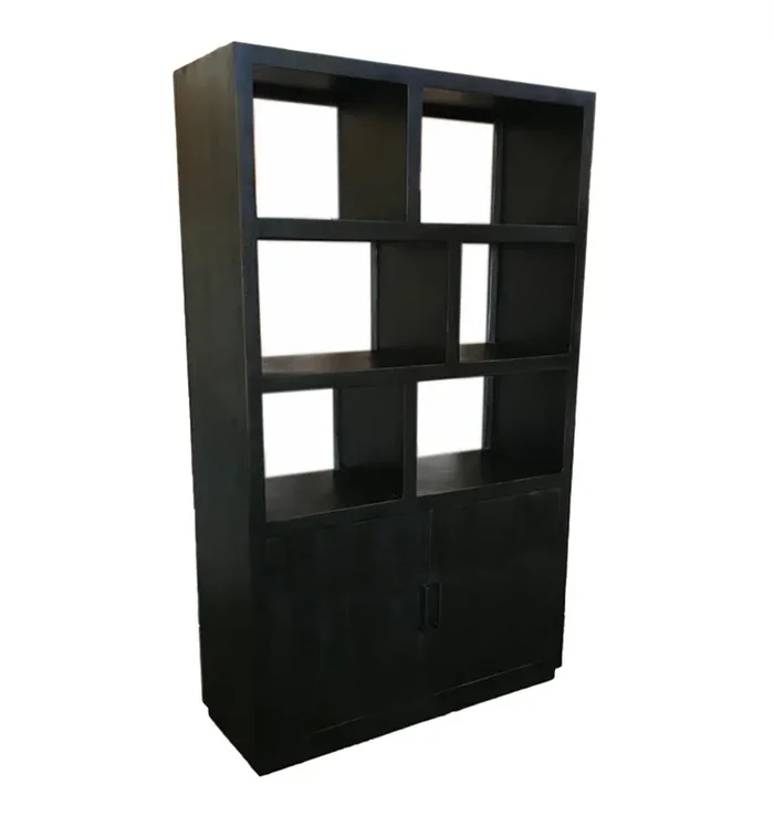 Librería de madera maciza negra de 120 cm