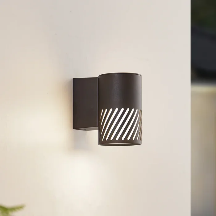 Lindby aplique de exterior Lurinda, 1 luz, negro, aluminio, Ø10cm