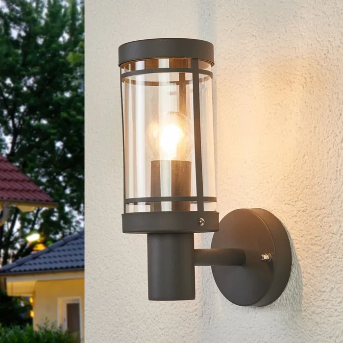 Lindby aplique para exterior Djori, 28 cm, antracita, acero inoxidable, E27