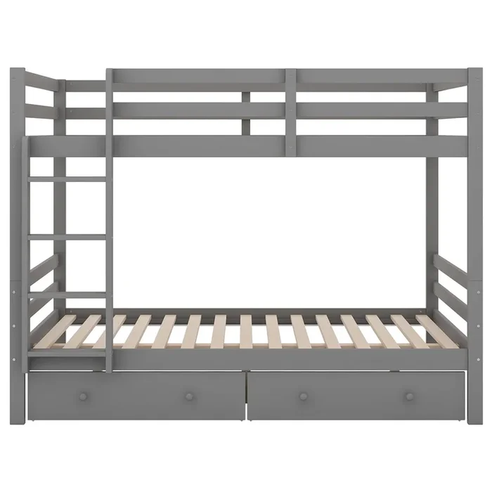 Litera de madera con cajones y escalera – 140x200cm – Gris