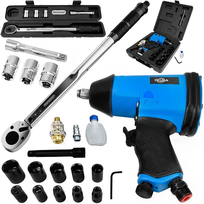 Llave dinamométrica 1/2″ + set de 17 llaves de impacto