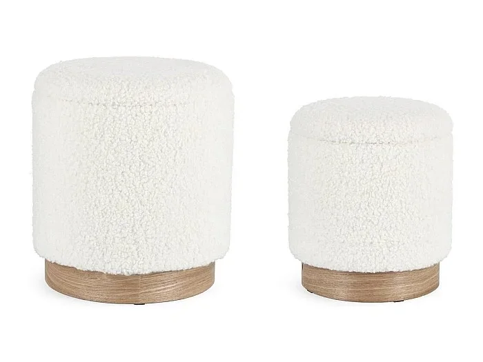 Lote de 2 pufs de almacenaje Teddy blanco y madera de fresno – ZOYA