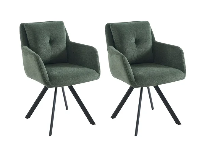 Lote de 2 sillas con reposabrazos de tela y metal negro – Verde – ZOLEVY