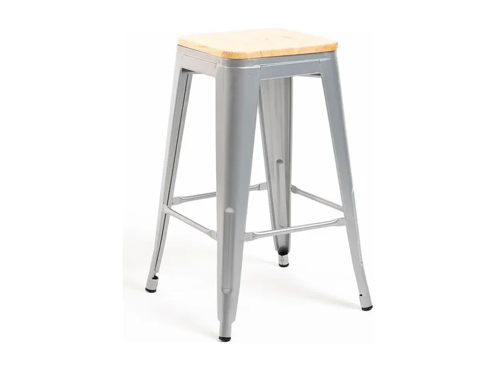 Lote de 2 Taburetes Torix Bajos Madera Natural – Gris metalizado