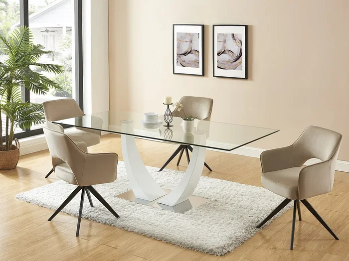Lote de 6 sillas giratorias con brazos de terciopelo y metal negro – Beige – KONYA