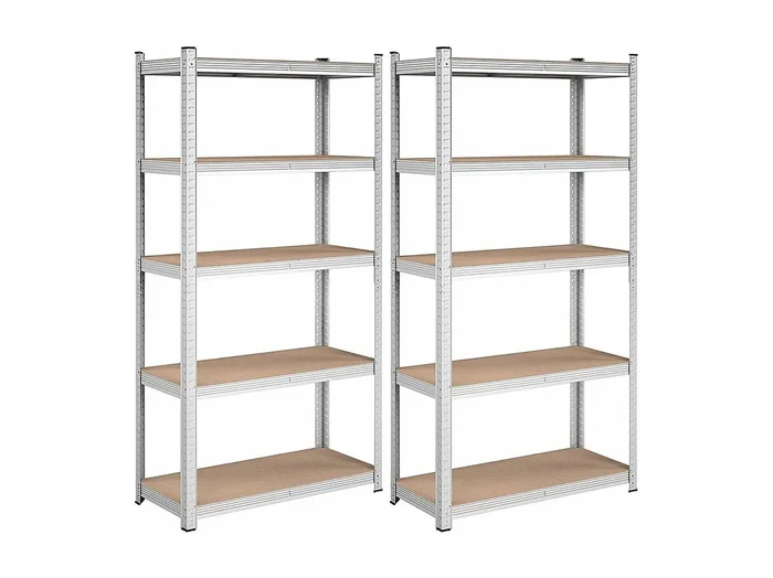 Lote de dos estanterías de 5 niveles con tablas ajustables – H180 cm