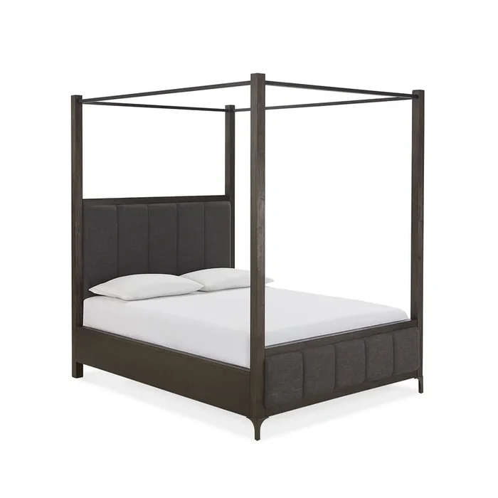 Lucerne Upholstered Queen Canopy Bed in Vintage Coffee