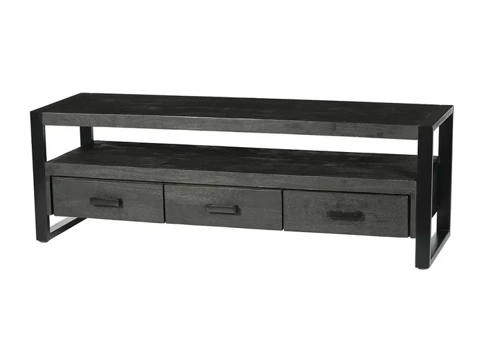 LUZ-Mueble de TV L150 en madera maciza negra y metal